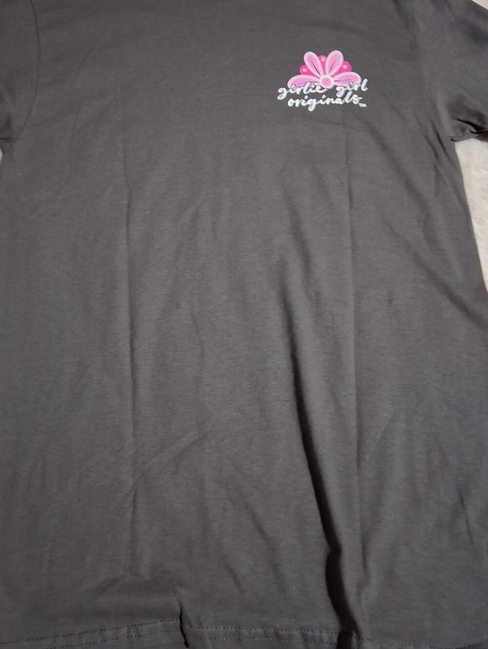 Women's Short-Sleeve Gray Tee with Pink Flower Graphic